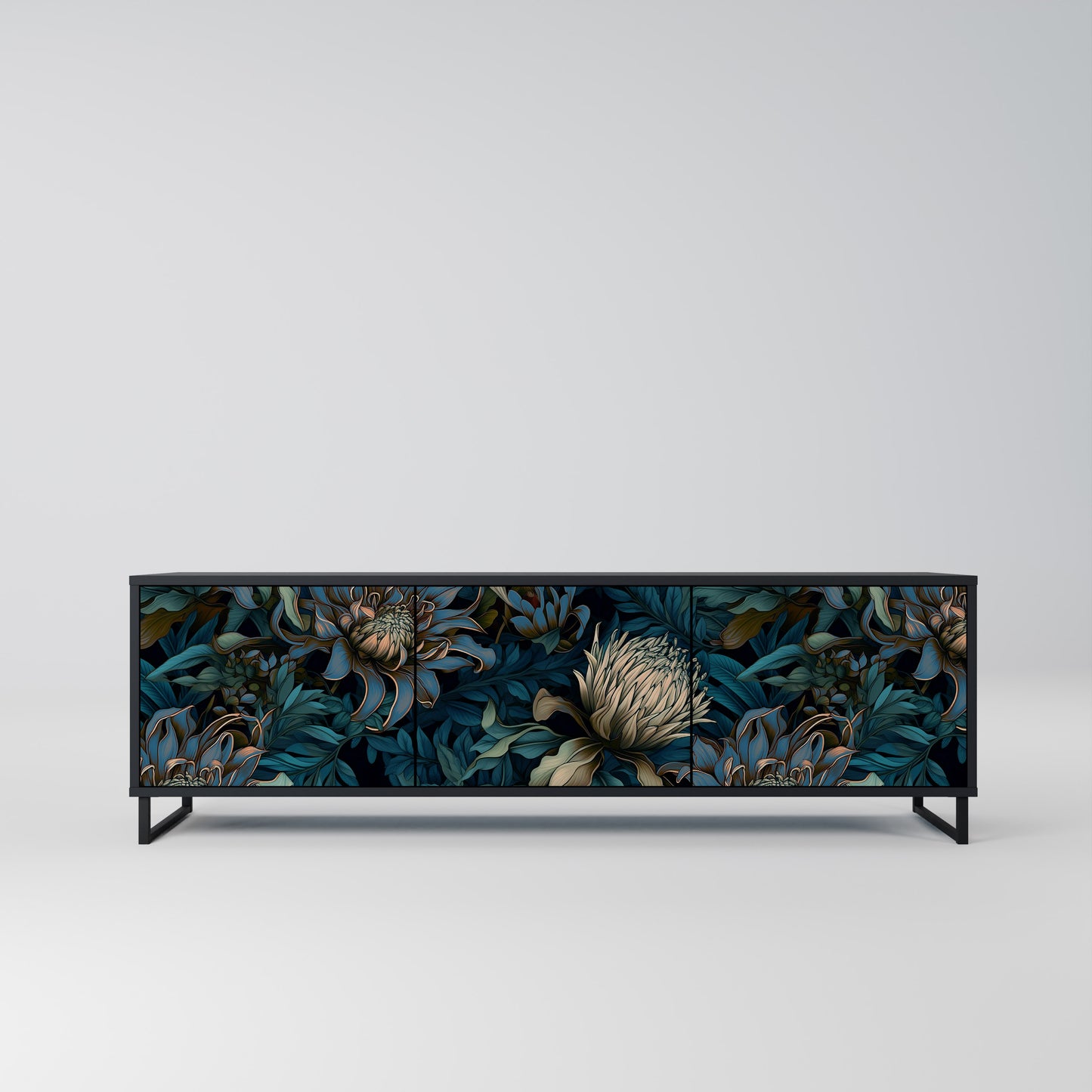 TWILIGHT BLOOM 3-dörrars TV-bänk i svart finish