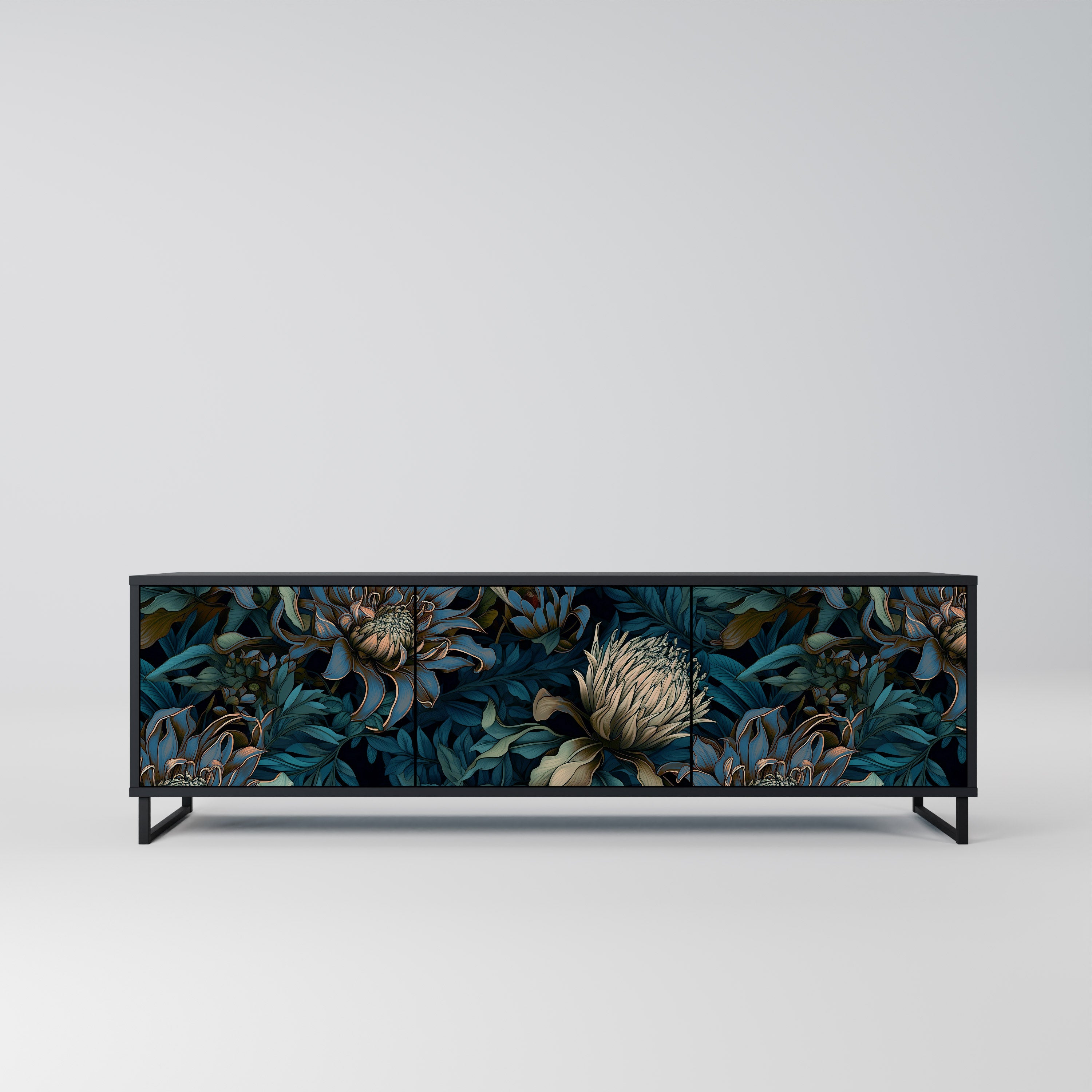 TWILIGHT BLOOM 3-dörrars TV-bänk i svart finish