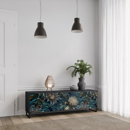 TWILIGHT BLOOM 3-dörrars TV-bänk i svart finish