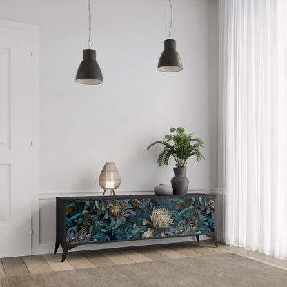 TWILIGHT BLOOM 3-dörrars TV-bänk i svart finish