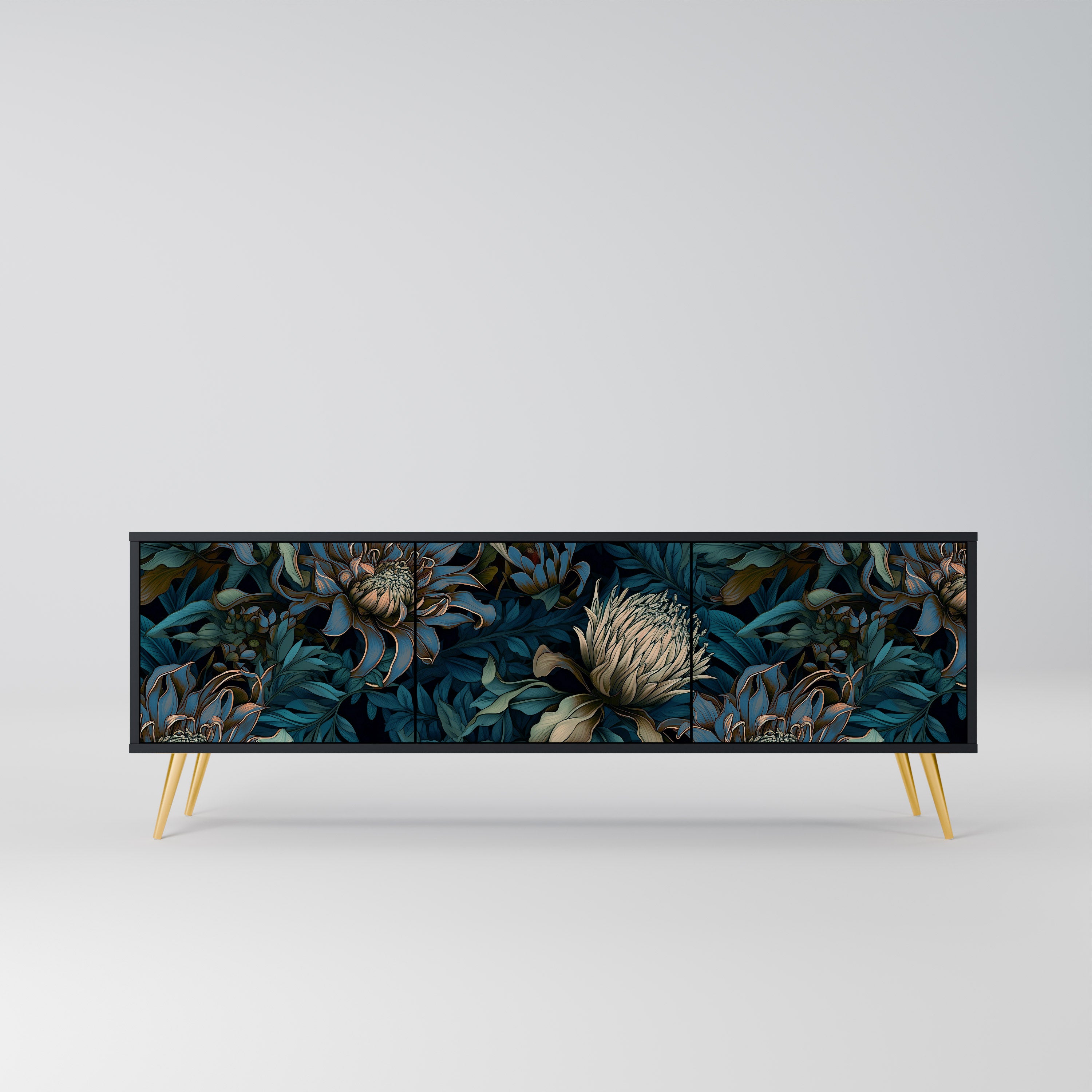 TWILIGHT BLOOM 3-dörrars TV-bänk i svart finish