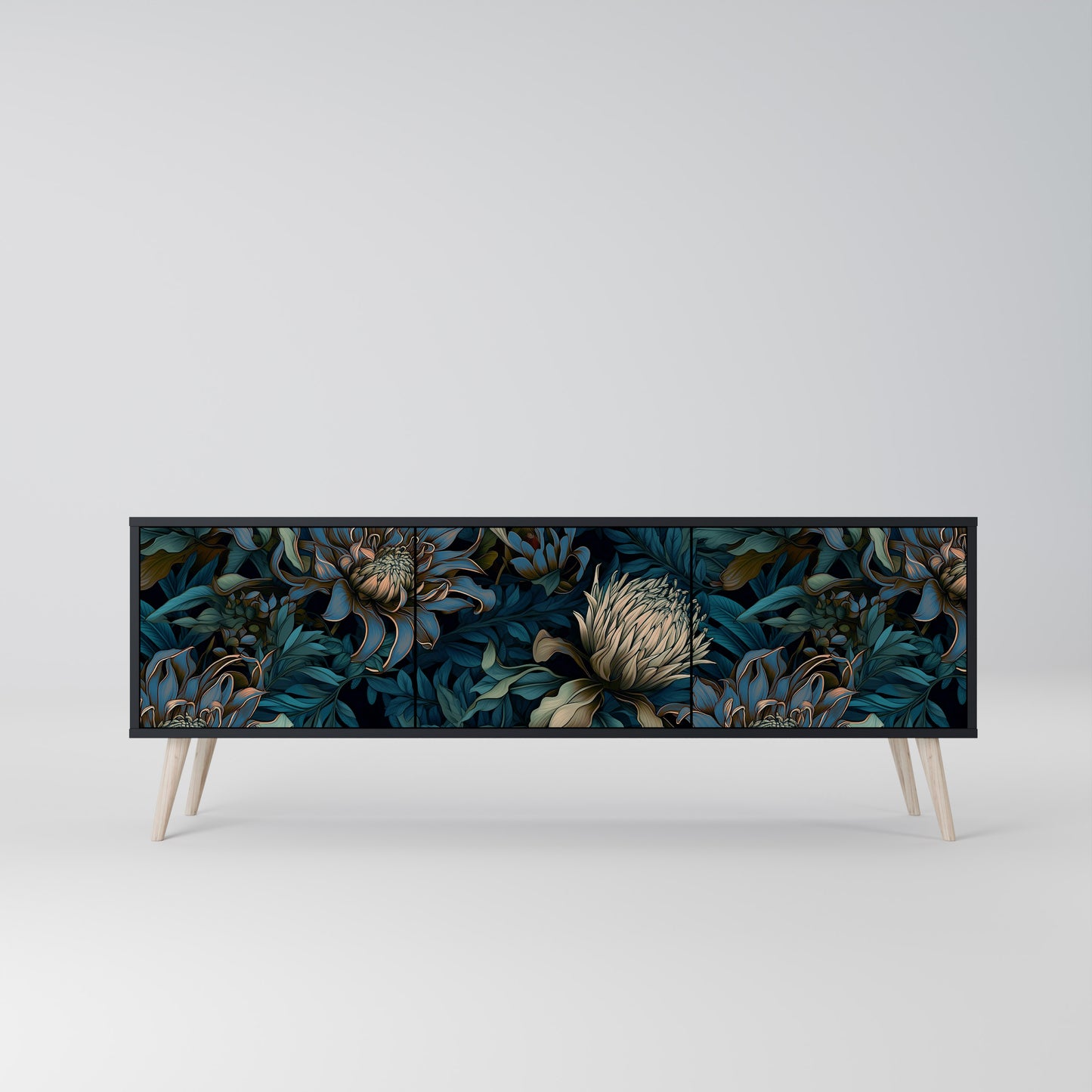 TWILIGHT BLOOM 3-dörrars TV-bänk i svart finish