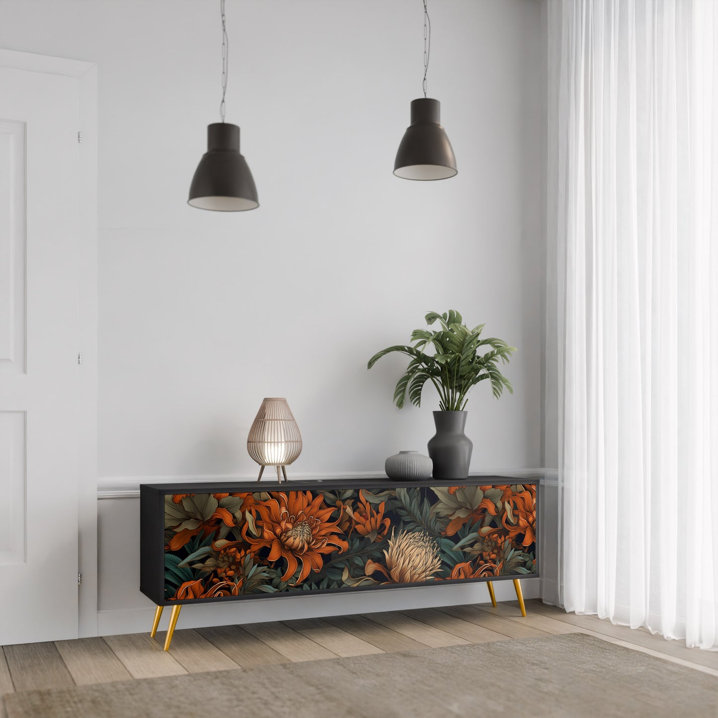 DAWN BLOOM 3-dörrars TV-bänk i svart finish