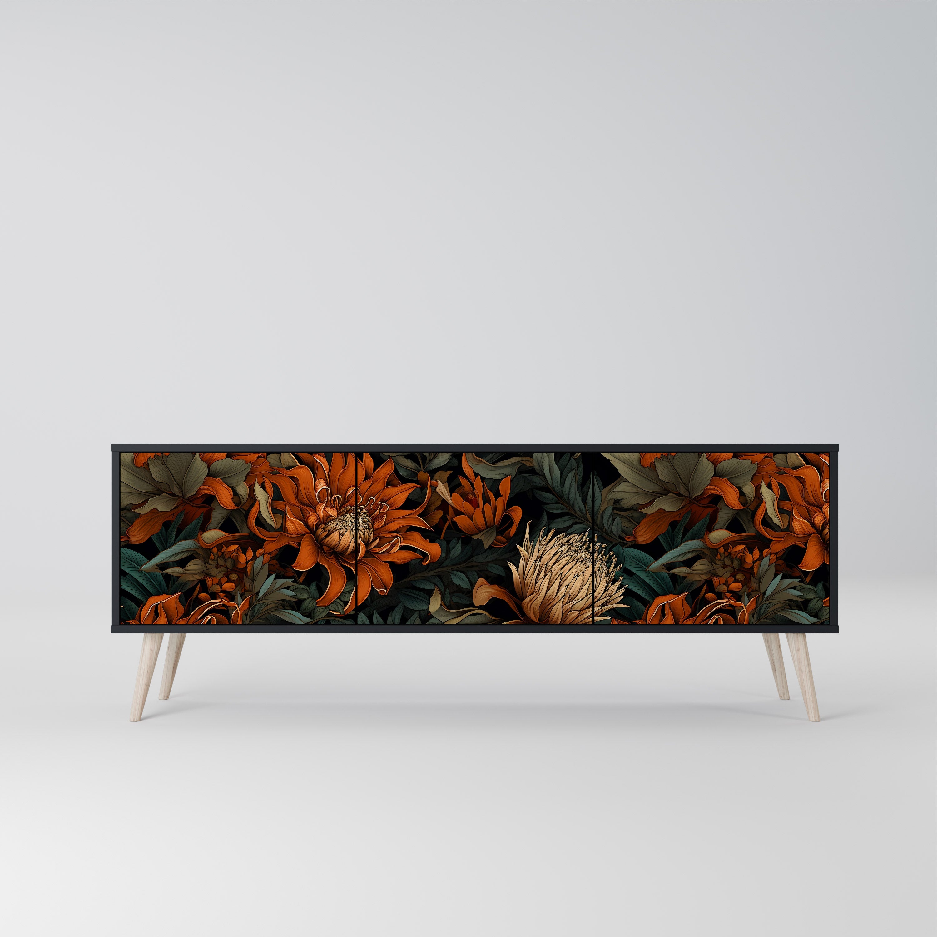 DAWN BLOOM 3-dörrars TV-bänk i svart finish