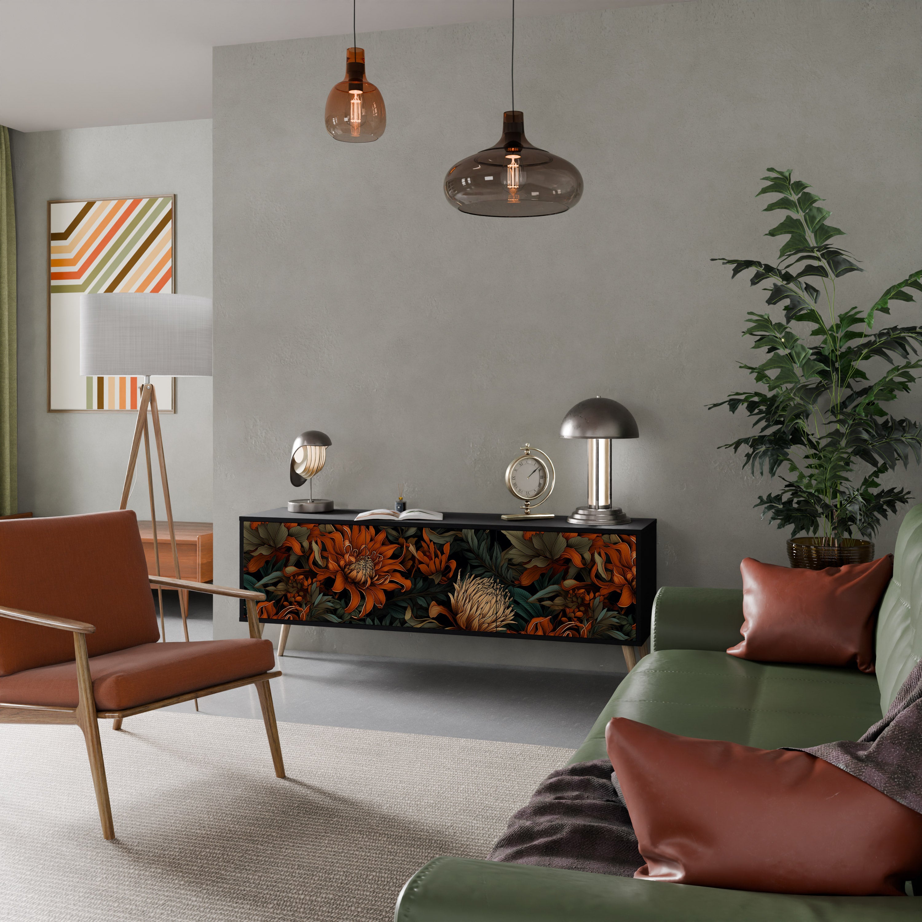 DAWN BLOOM 3-dörrars TV-bänk i svart finish