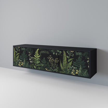 FERN FLOWERS 3-Door TV Stand in Black Finish