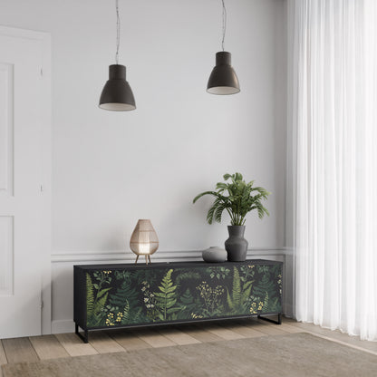 FERN FLOWERS 3-Door TV Stand in Black Finish