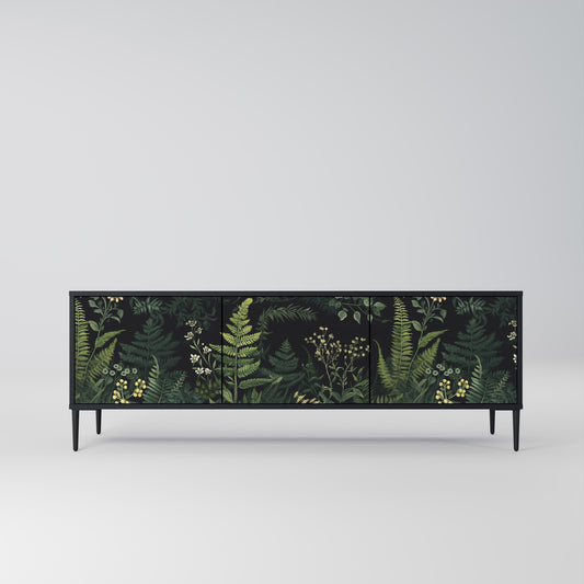 FERN FLOWERS 3-Door TV Stand in Black Finish