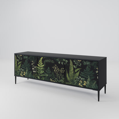 FERN FLOWERS 3-Door TV Stand in Black Finish