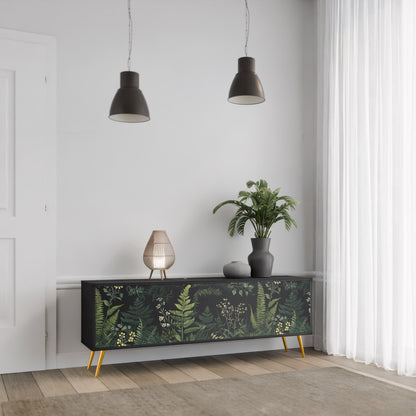 FERN FLOWERS 3-Door TV Stand in Black Finish