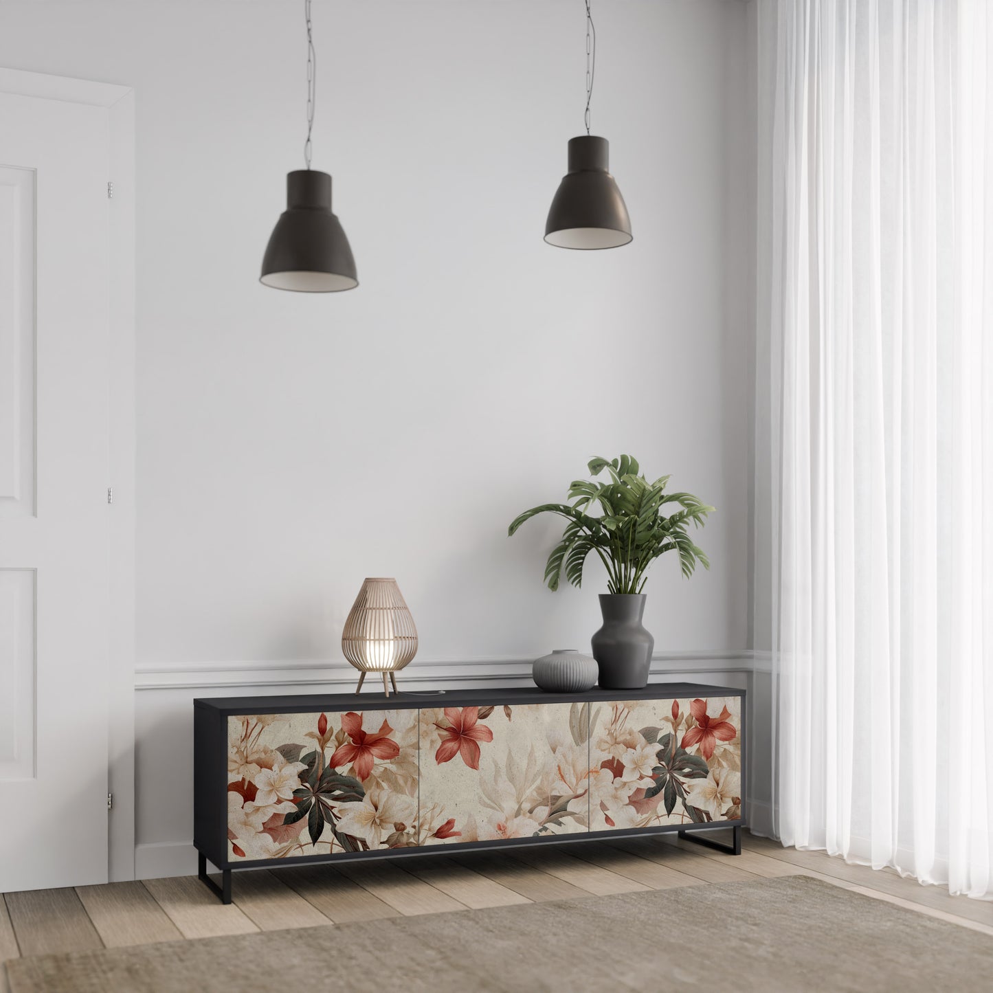 PETAL HARMONY 3-dörrars TV-bänk i svart finish