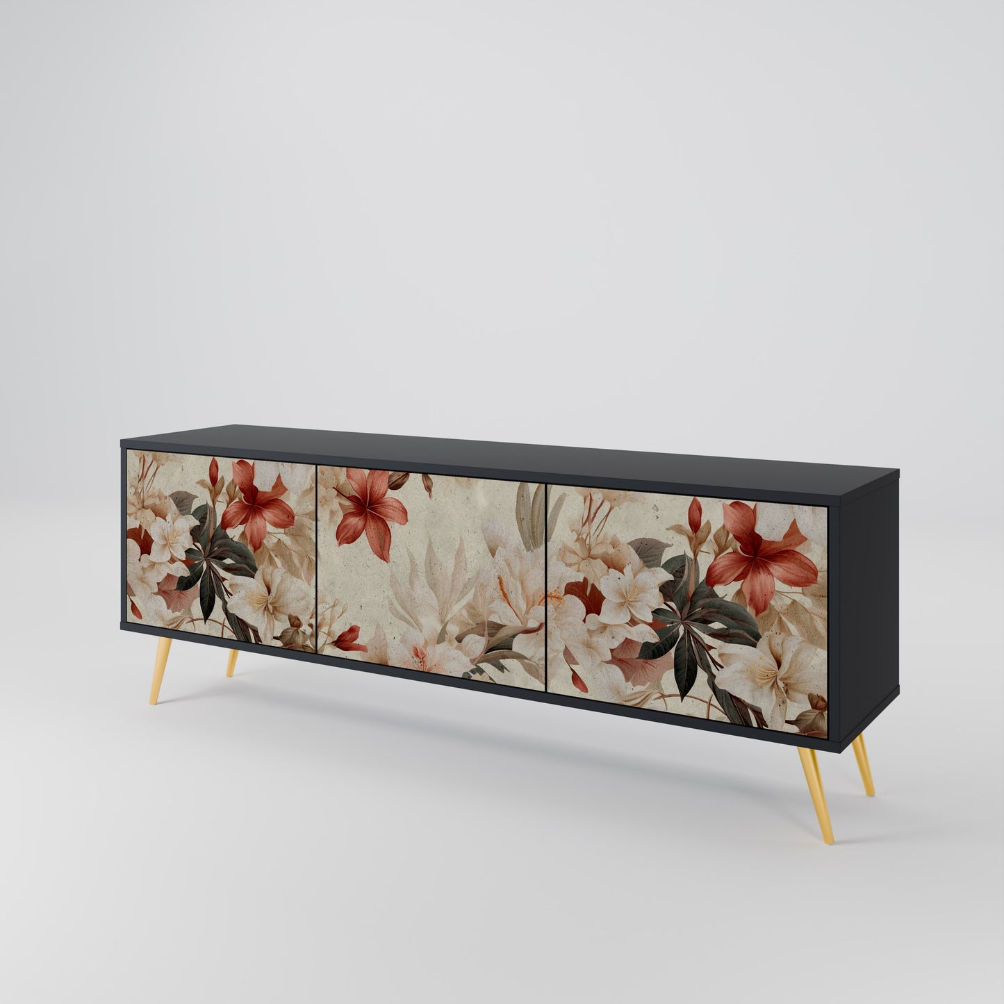 PETAL HARMONY 3-dörrars TV-bänk i svart finish