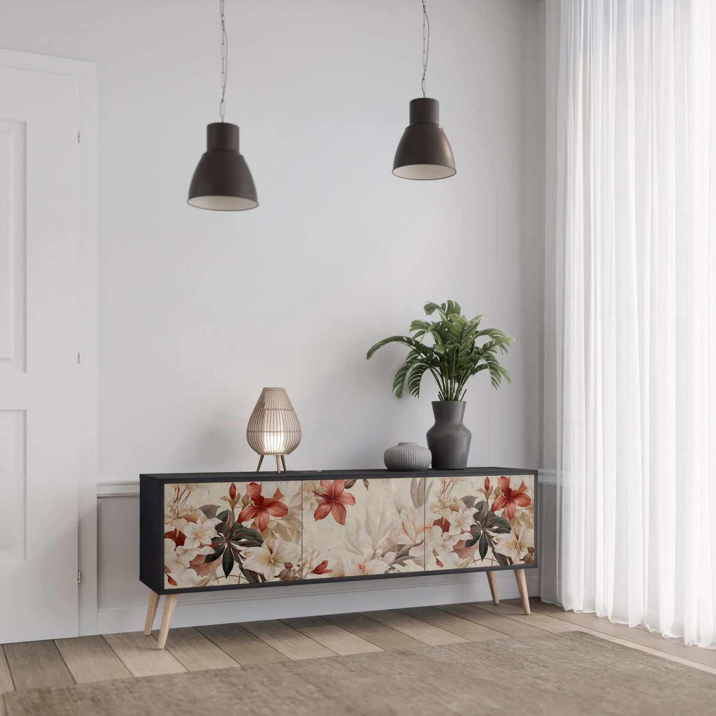 PETAL HARMONY 3-dörrars TV-bänk i svart finish