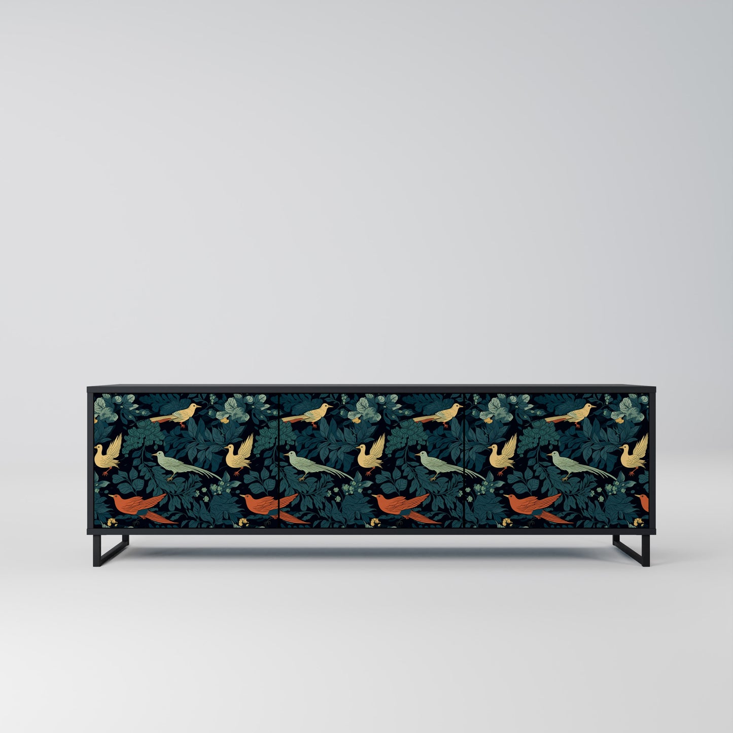 FOWL ORNAMENT 3-dörrars TV-bänk i svart finish