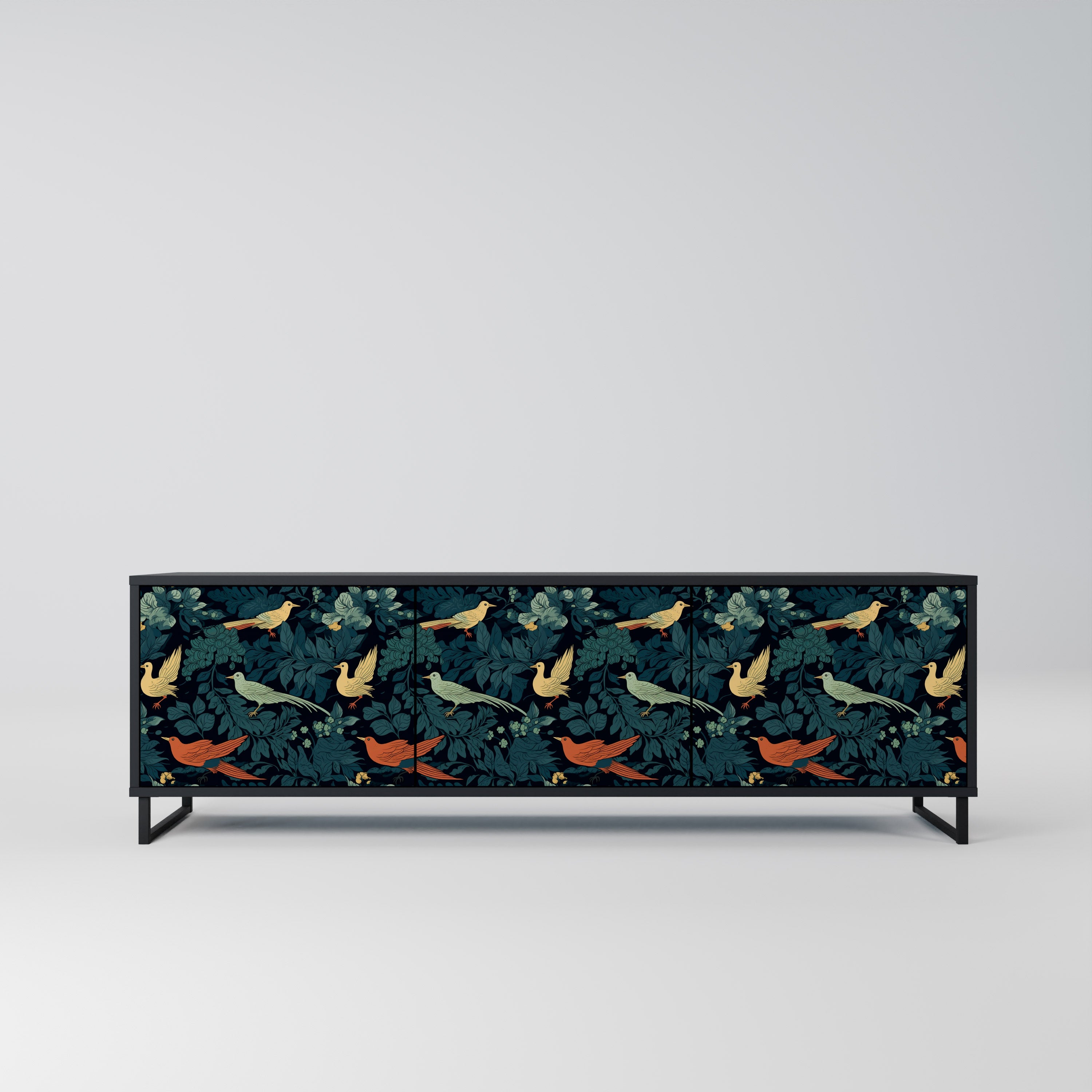 FOWL ORNAMENT 3-dörrars TV-bänk i svart finish