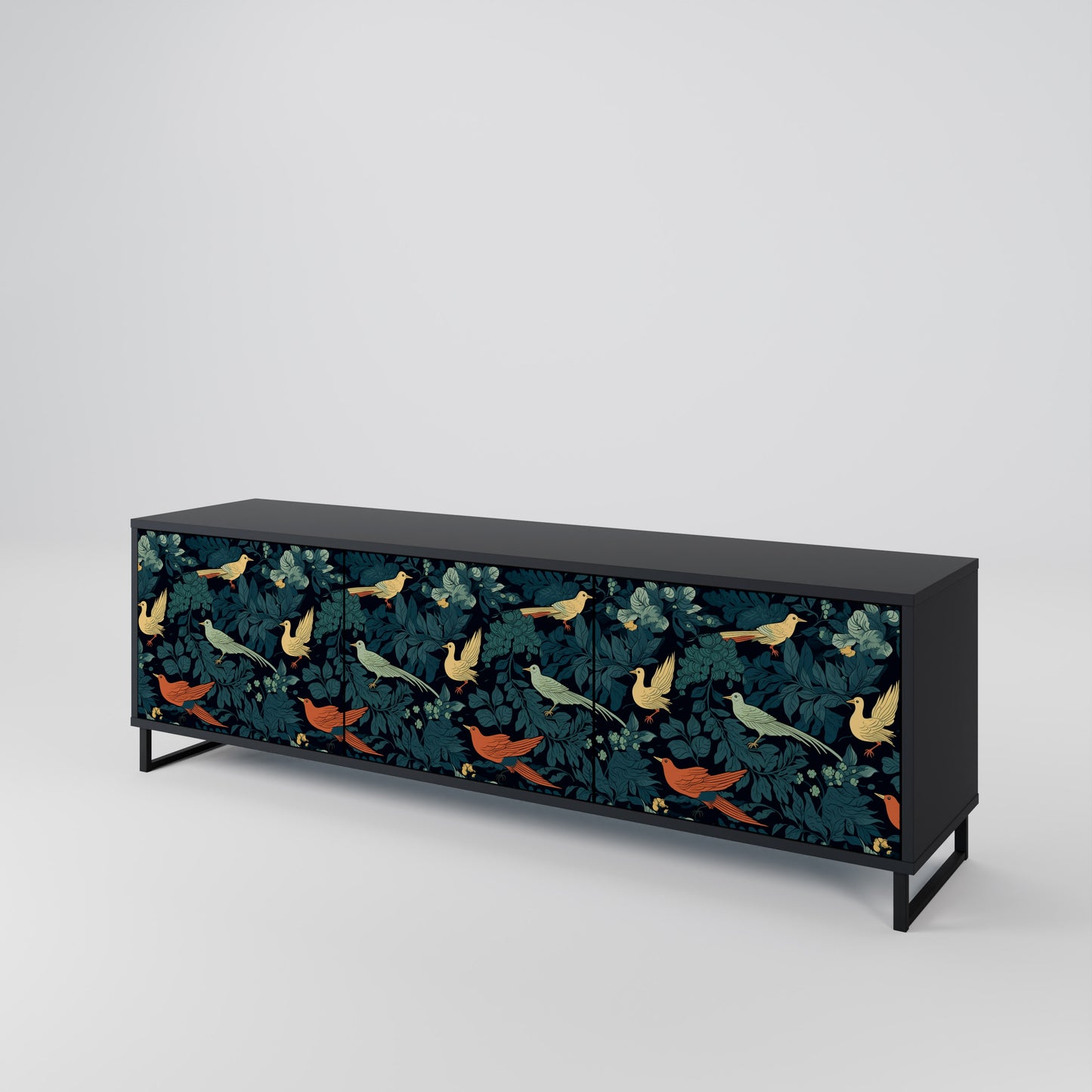 FOWL ORNAMENT 3-dörrars TV-bänk i svart finish