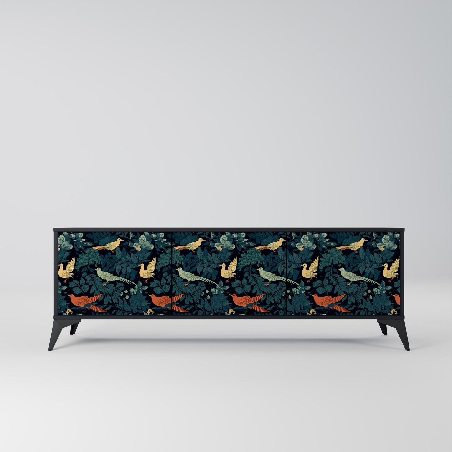 FOWL ORNAMENT 3-dörrars TV-bänk i svart finish