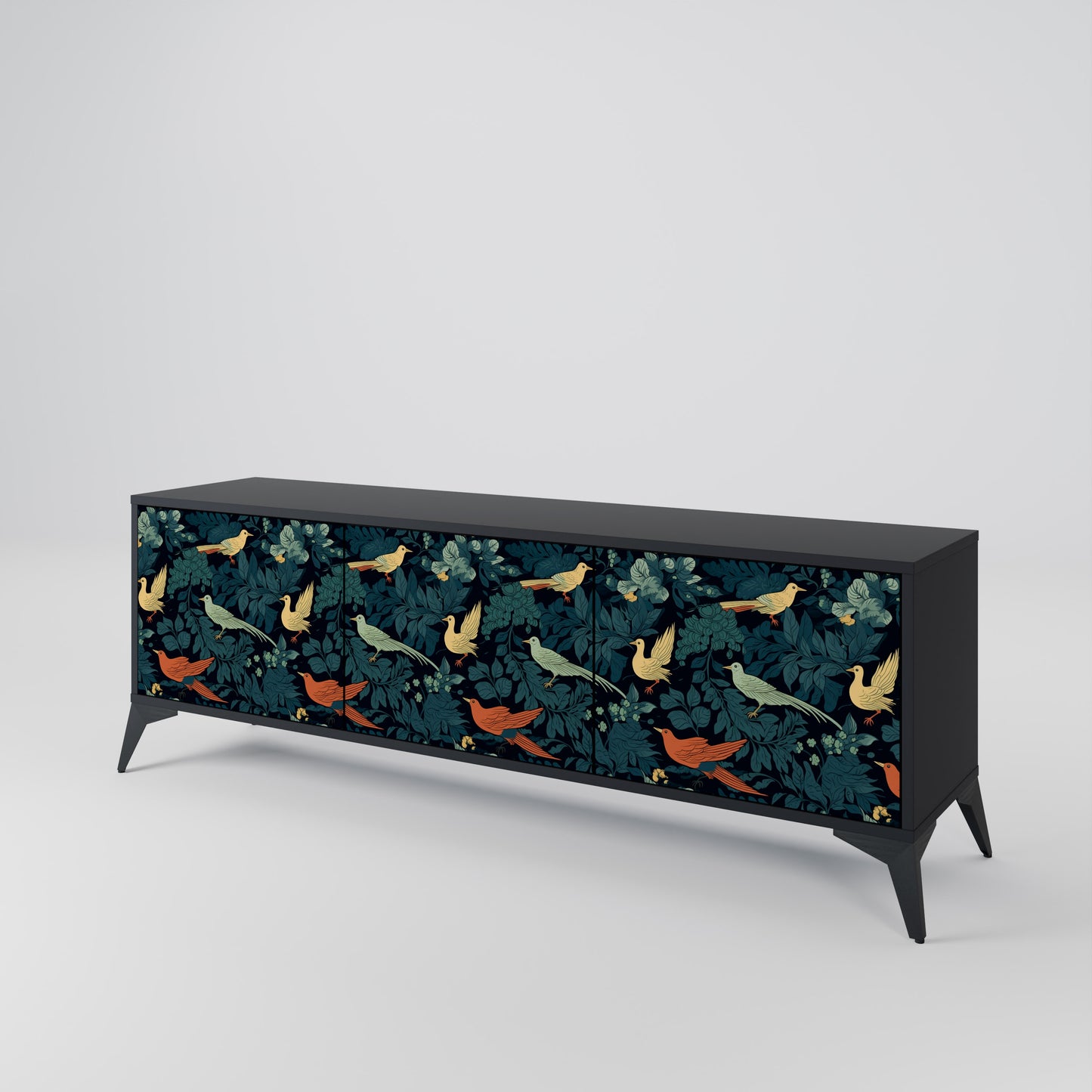 FOWL ORNAMENT 3-dörrars TV-bänk i svart finish