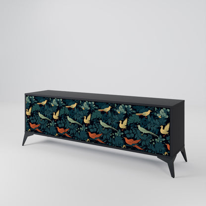 FOWL ORNAMENT 3-dörrars TV-bänk i svart finish