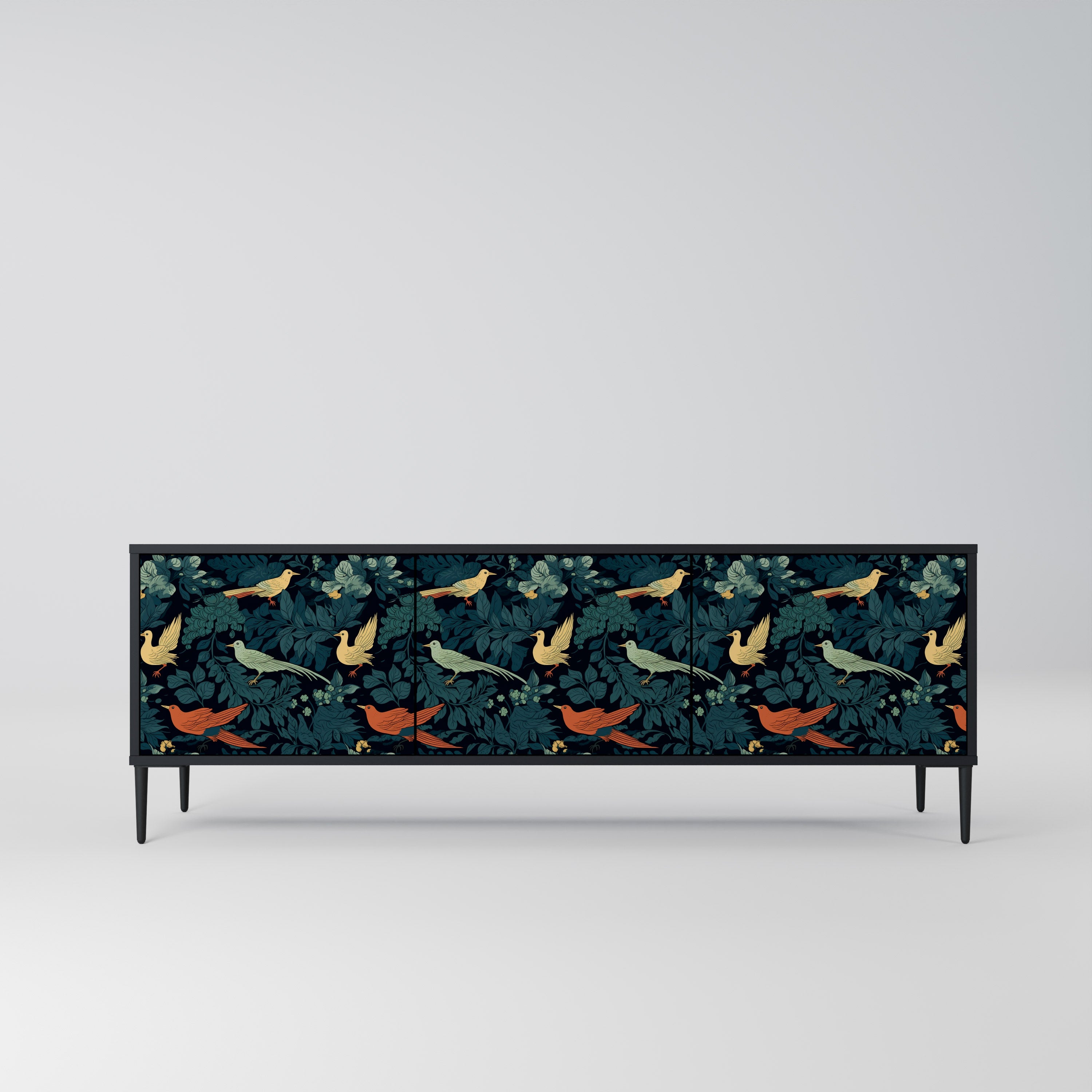 FOWL ORNAMENT 3-dörrars TV-bänk i svart finish