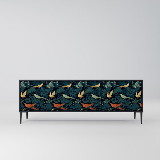 FOWL ORNAMENT 3-dörrars TV-bänk i svart finish