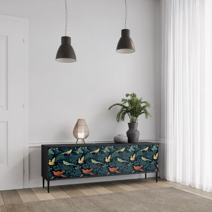 FOWL ORNAMENT 3-dörrars TV-bänk i svart finish