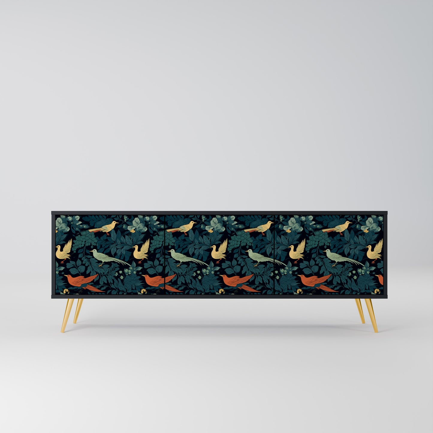 FOWL ORNAMENT 3-dörrars TV-bänk i svart finish