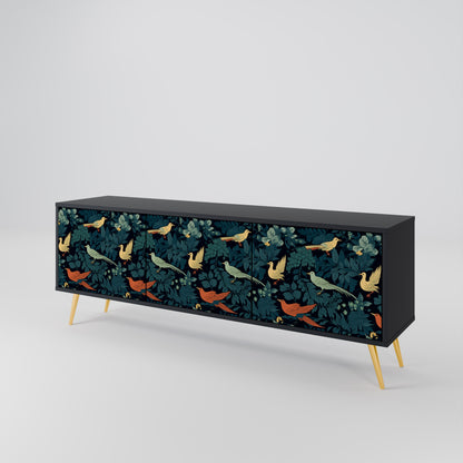 FOWL ORNAMENT 3-dörrars TV-bänk i svart finish