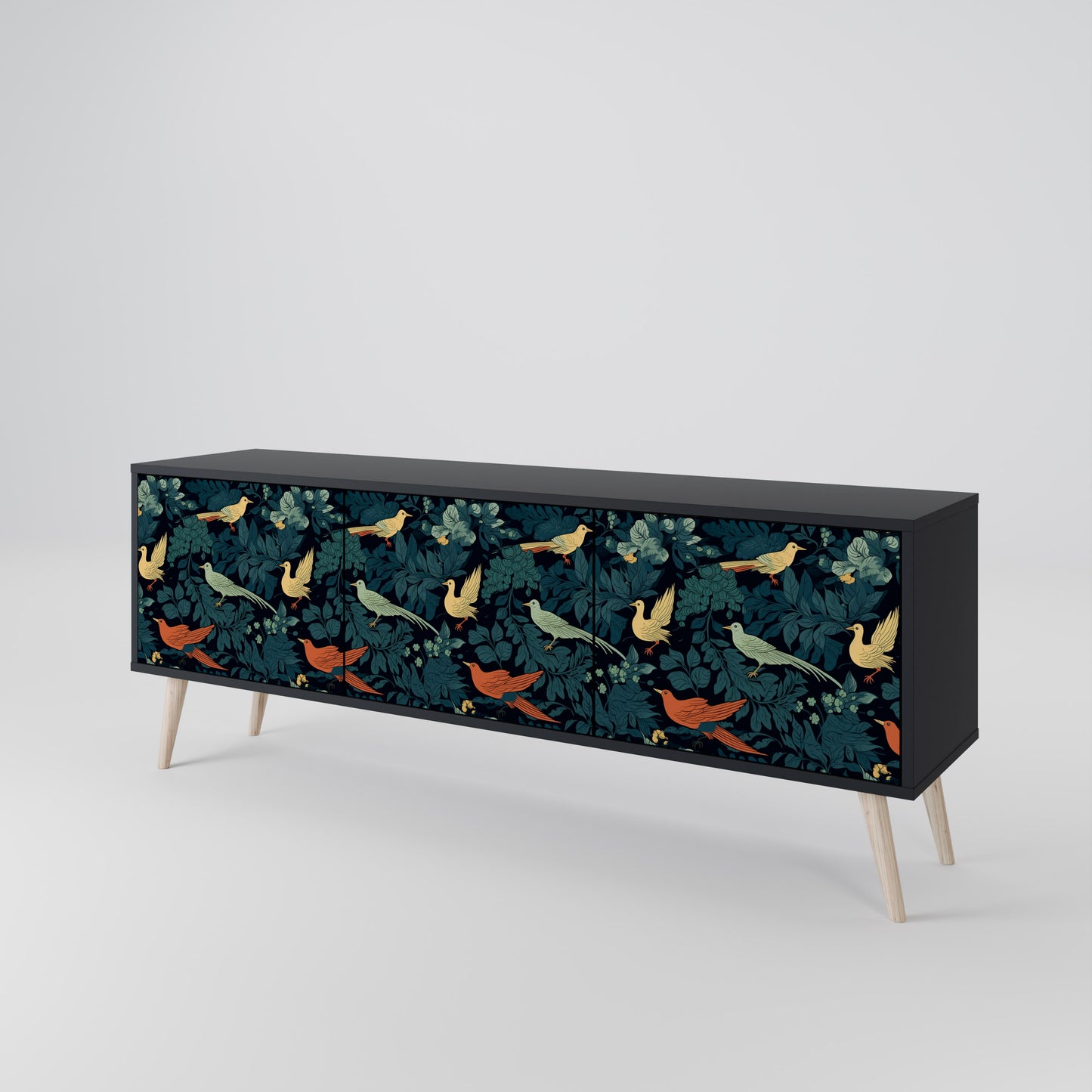FOWL ORNAMENT 3-dörrars TV-bänk i svart finish