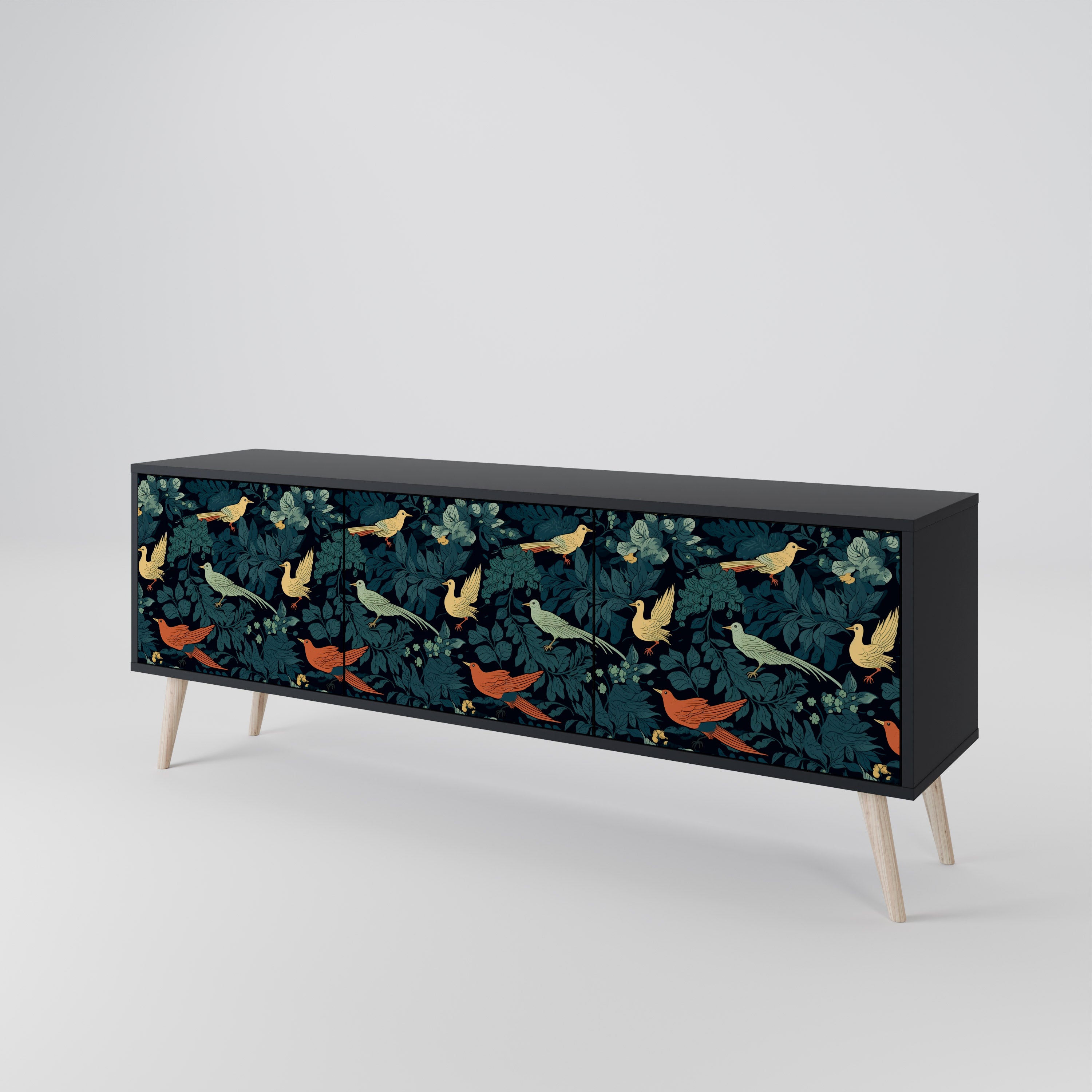 FOWL ORNAMENT 3-dörrars TV-bänk i svart finish