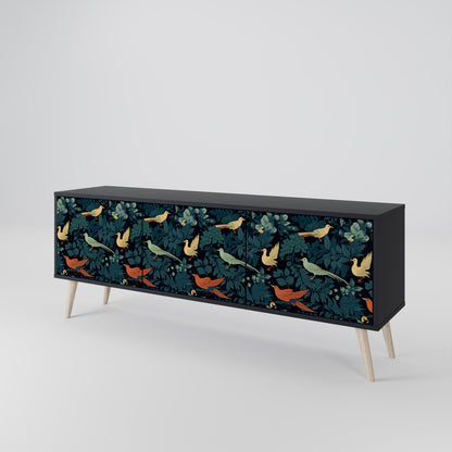 FOWL ORNAMENT 3-dörrars TV-bänk i svart finish