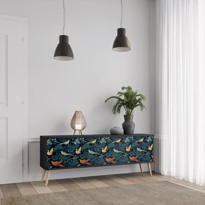 FOWL ORNAMENT 3-dörrars TV-bänk i svart finish
