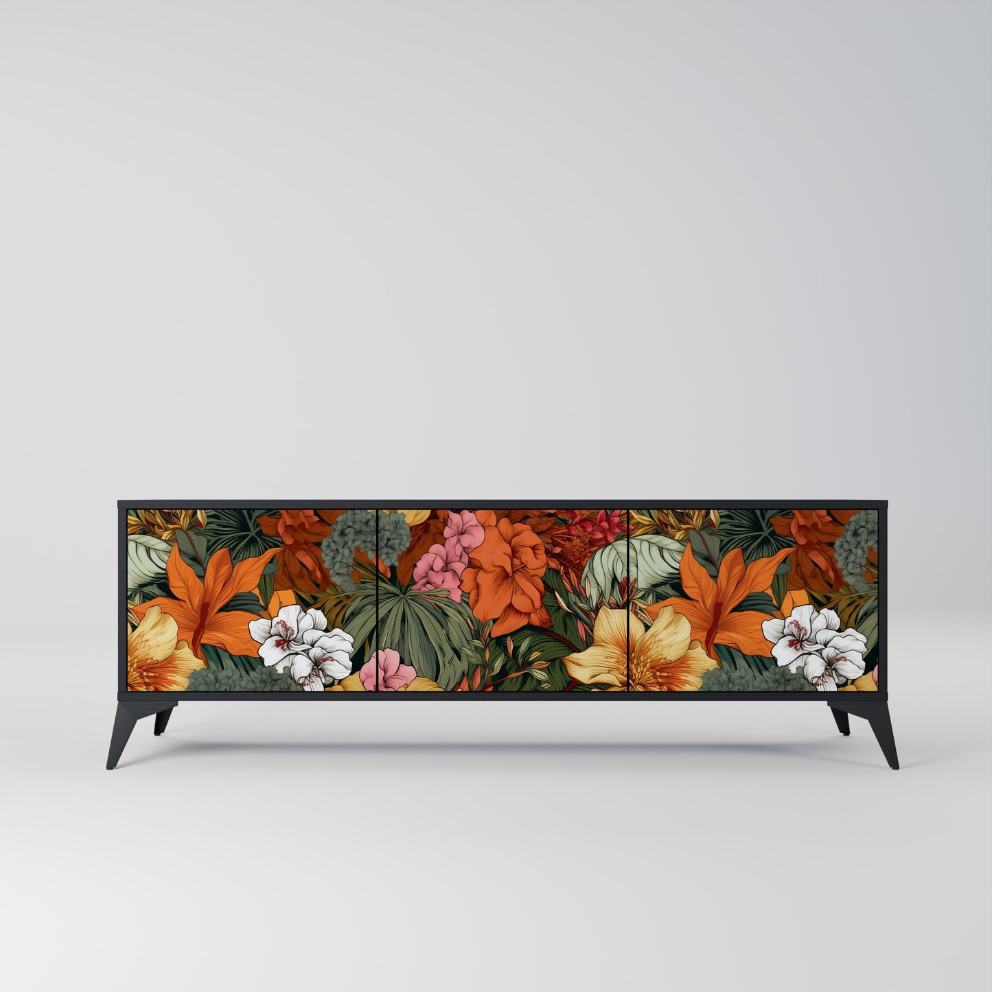 RADIANT FLORA 3-dörrars TV-bänk i svart finish