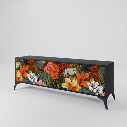 RADIANT FLORA 3-dörrars TV-bänk i svart finish