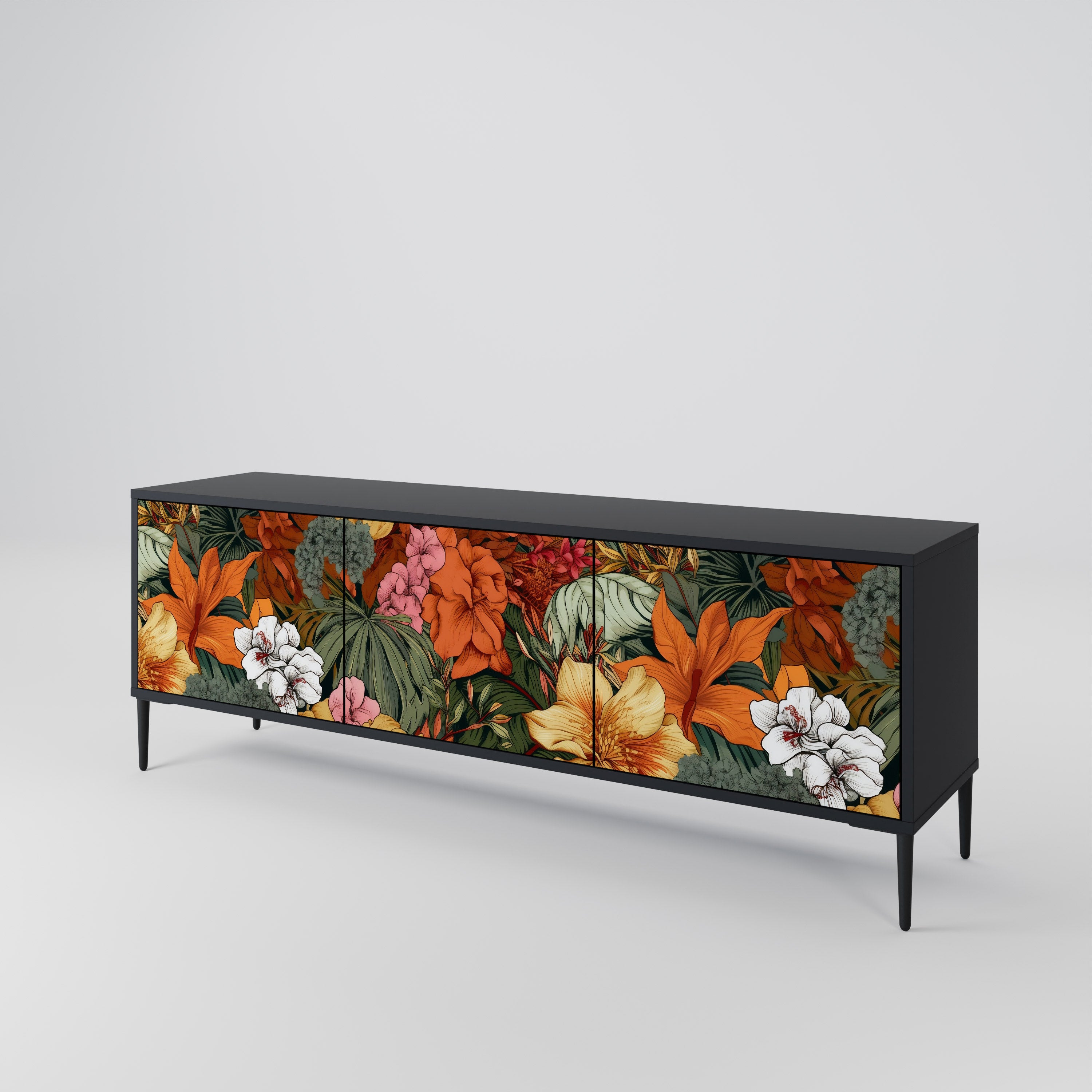 RADIANT FLORA 3-dörrars TV-bänk i svart finish