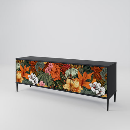 RADIANT FLORA 3-dörrars TV-bänk i svart finish