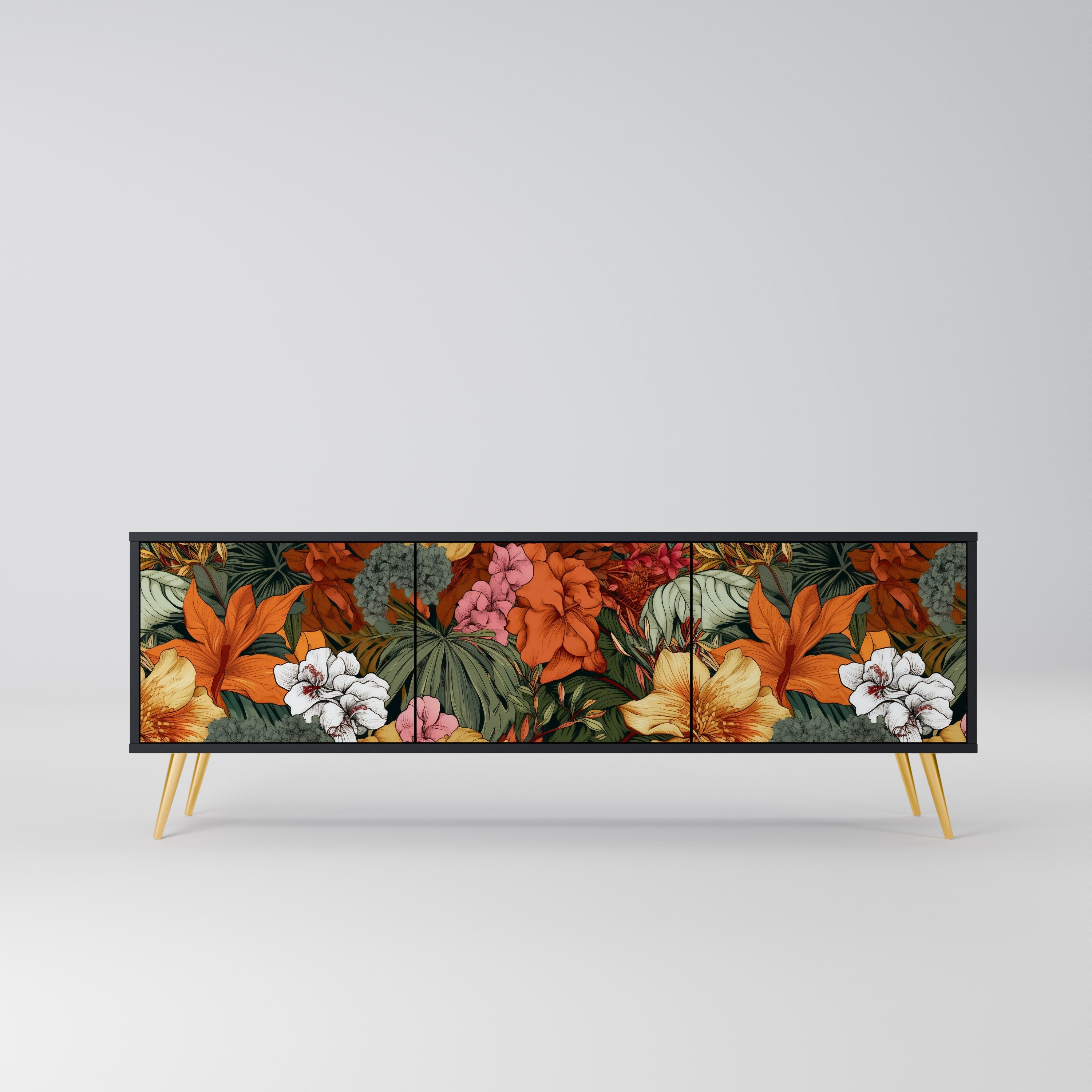 RADIANT FLORA 3-dörrars TV-bänk i svart finish