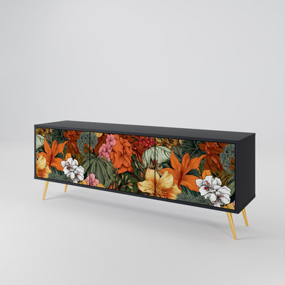 RADIANT FLORA 3-dörrars TV-bänk i svart finish