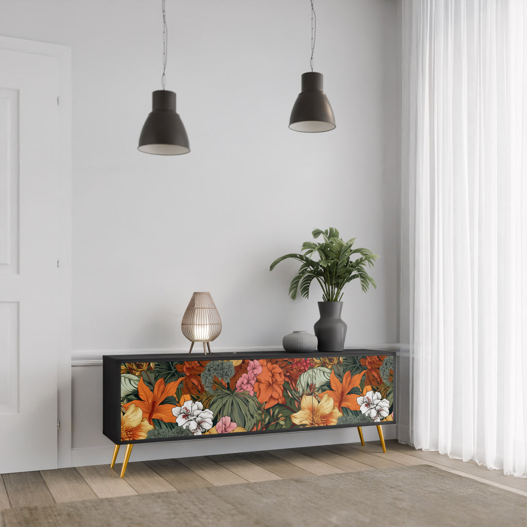 RADIANT FLORA 3-dörrars TV-bänk i svart finish