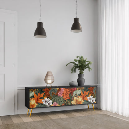RADIANT FLORA 3-dörrars TV-bänk i svart finish