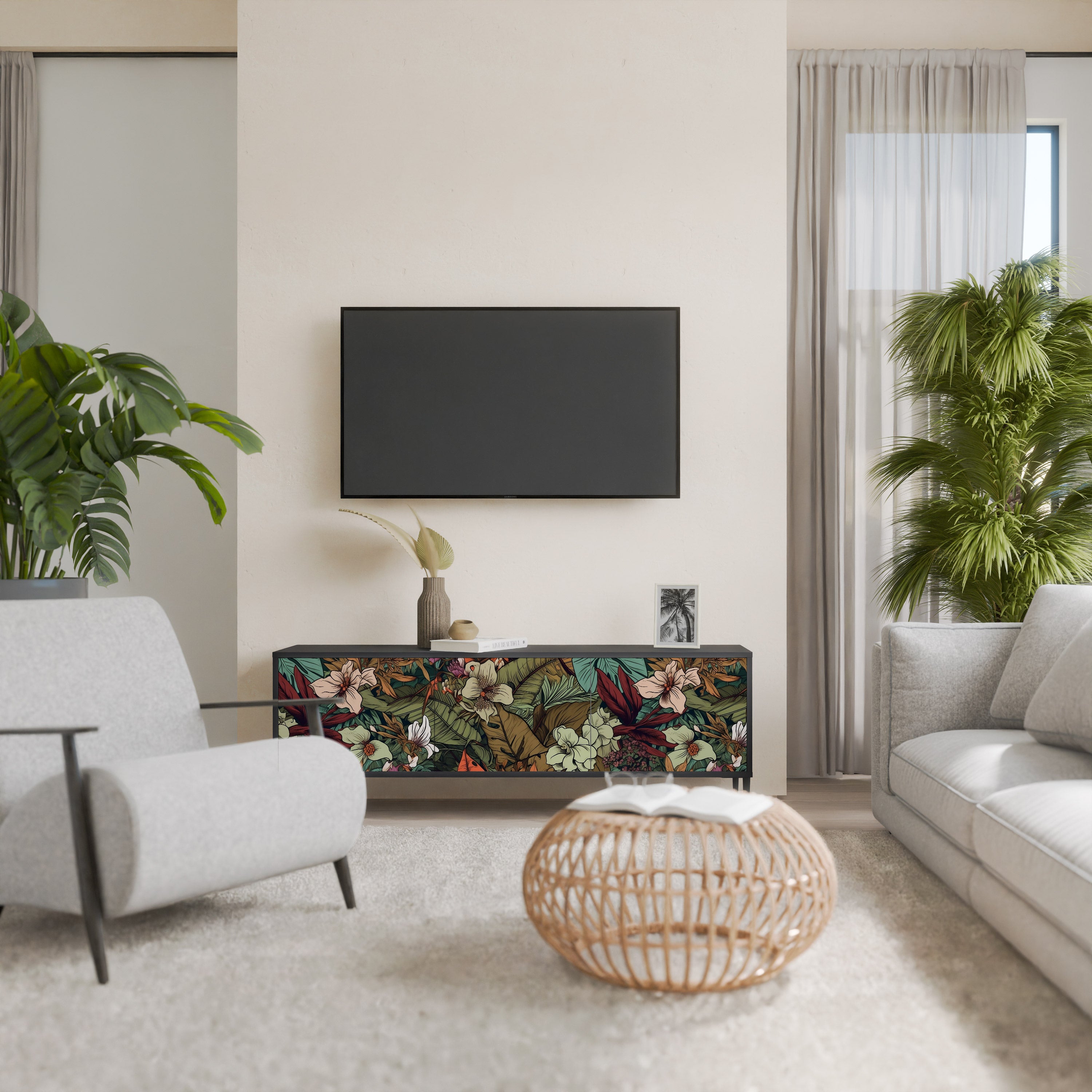 BOTANICAL EMERGENCE 3-dörrars TV-bänk i svart finish