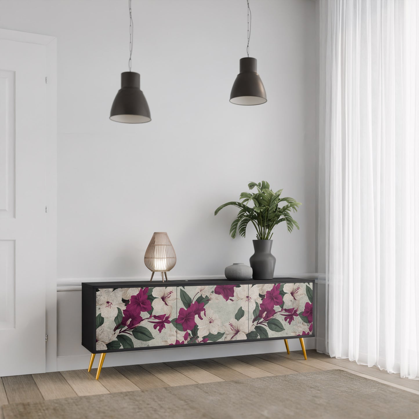 FLOWERET DREAM 3-dörrars TV-bänk i svart finish
