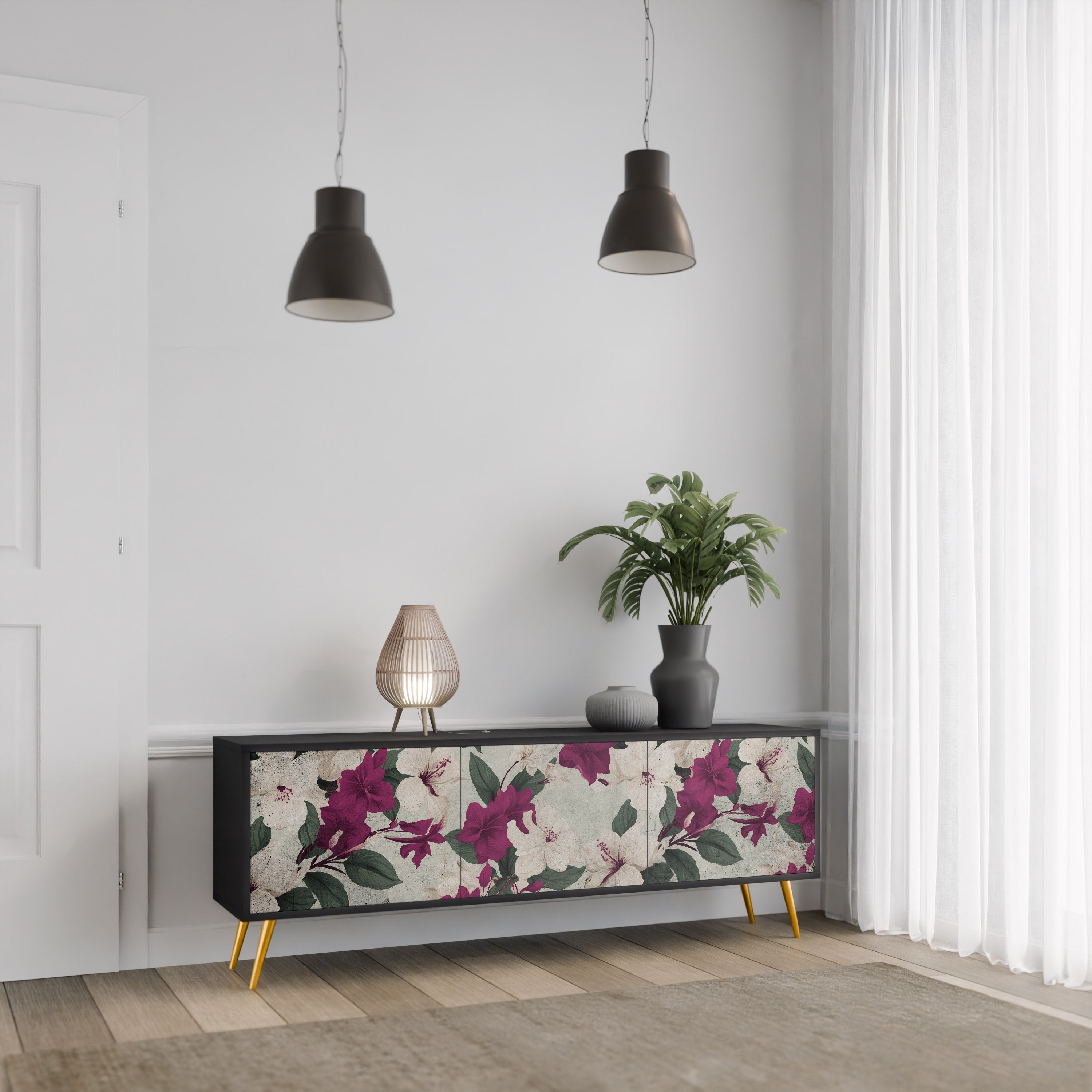 FLOWERET DREAM 3-dörrars TV-bänk i svart finish