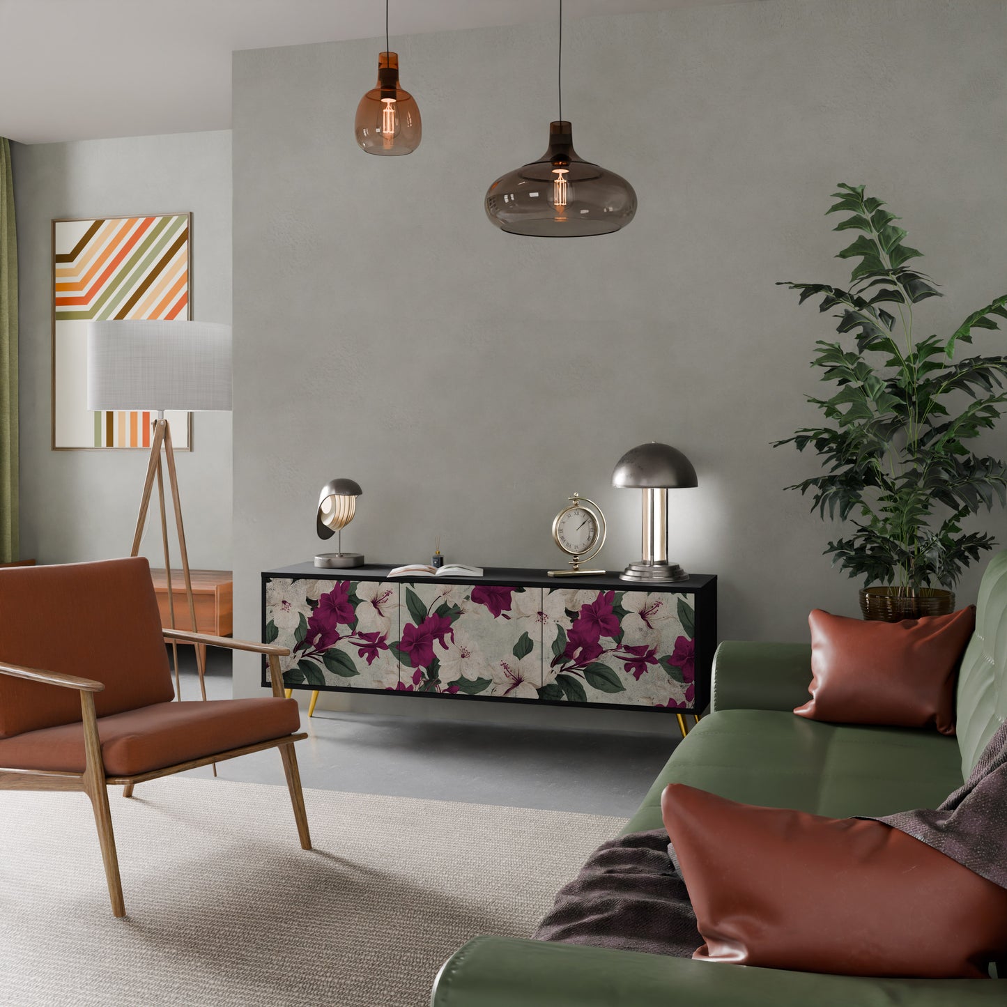 FLOWERET DREAM 3-dörrars TV-bänk i svart finish
