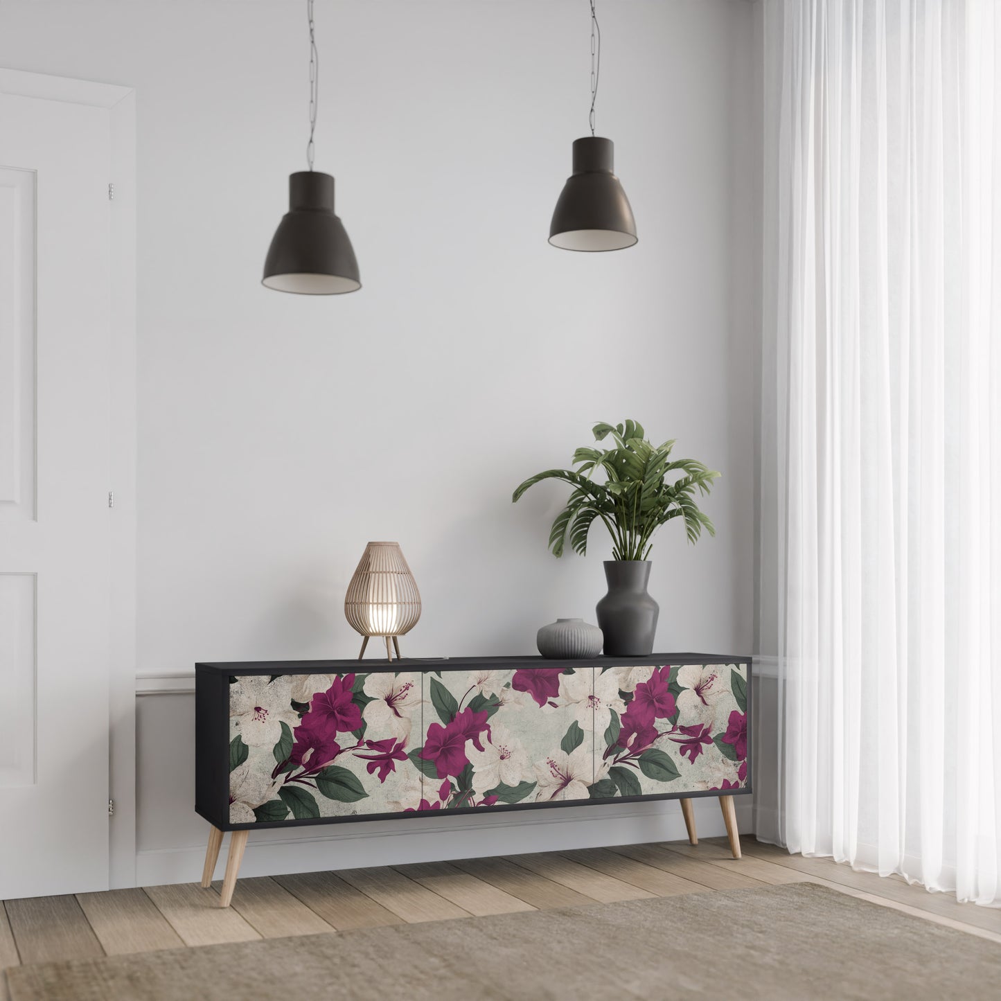 FLOWERET DREAM 3-dörrars TV-bänk i svart finish