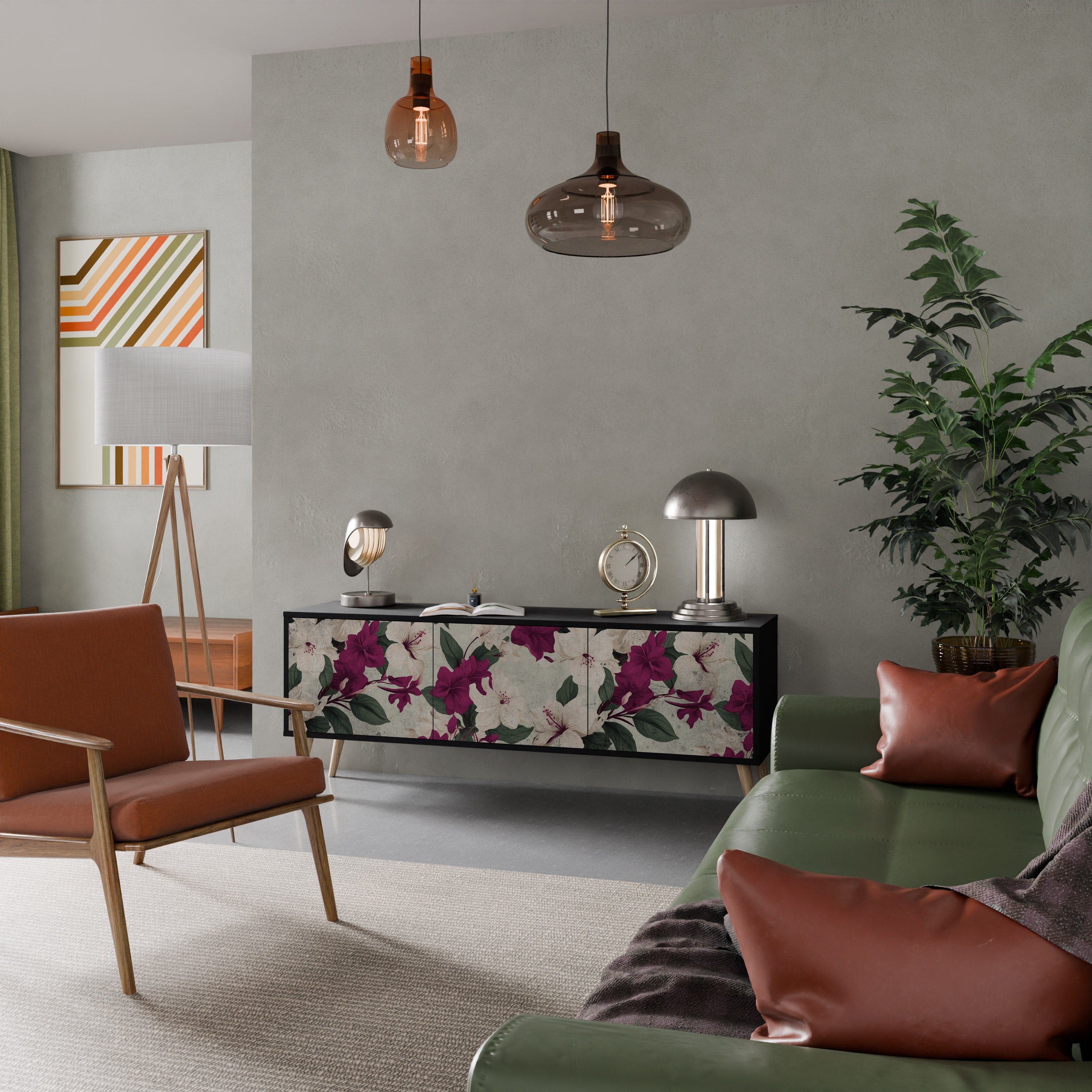 FLOWERET DREAM 3-dörrars TV-bänk i svart finish