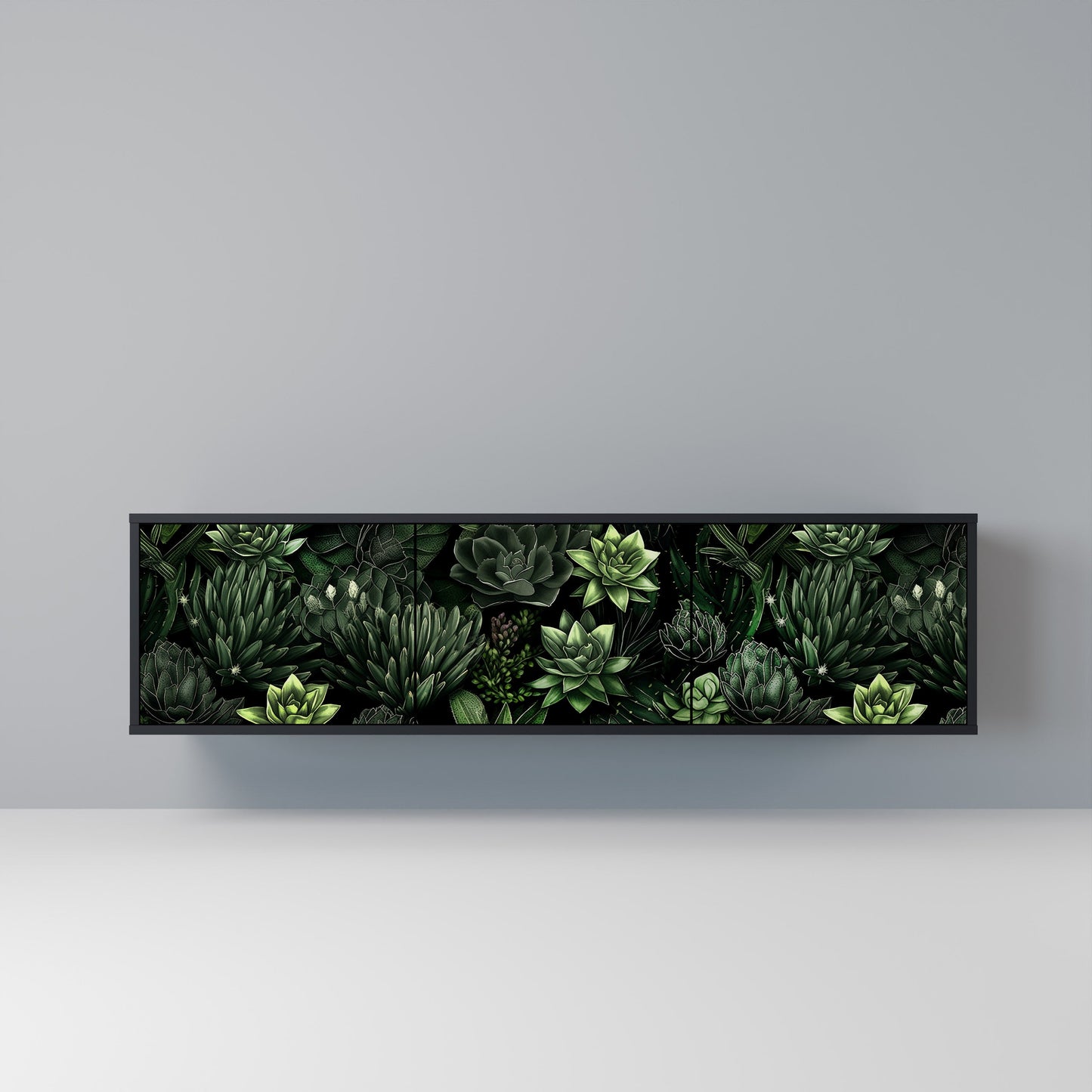 SUCCULENT JUNGLE 3-dörrars TV-bänk i svart finish