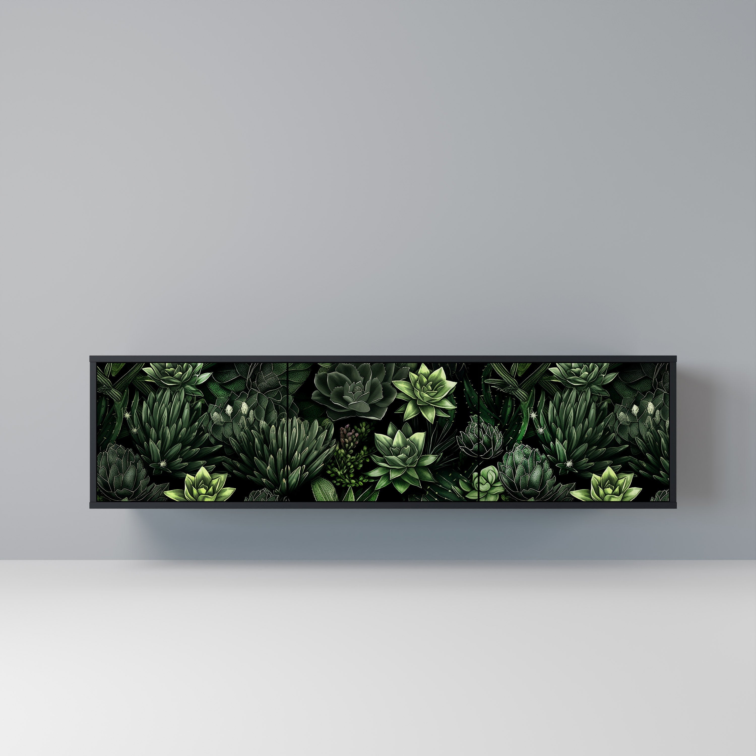 SUCCULENT JUNGLE 3-dörrars TV-bänk i svart finish