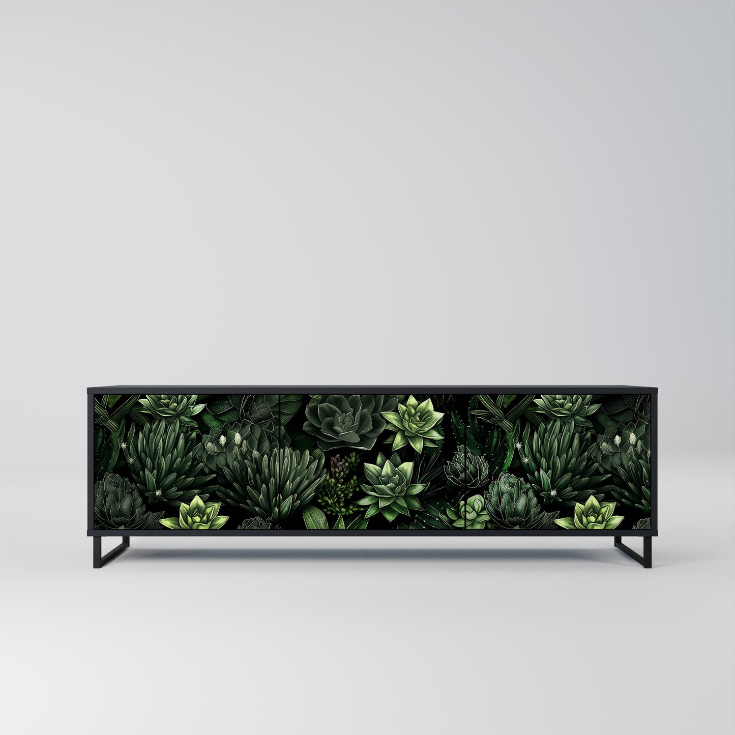 SUCCULENT JUNGLE 3-dörrars TV-bänk i svart finish