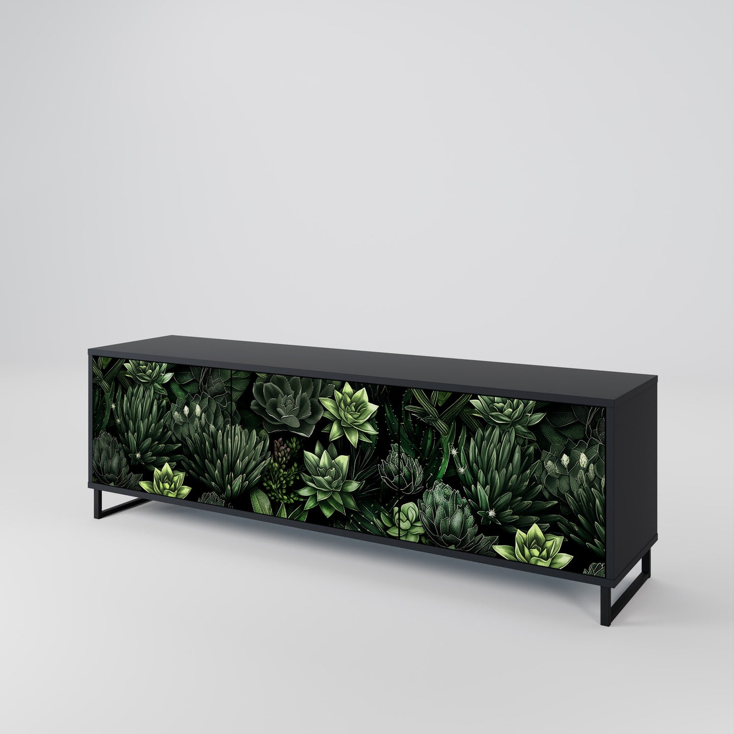 SUCCULENT JUNGLE 3-dörrars TV-bänk i svart finish